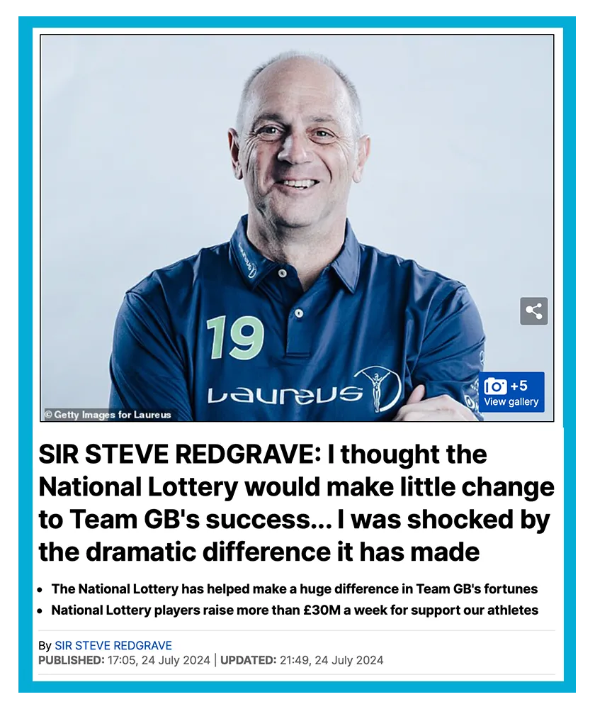 Sir Steve Redgrave article in the Mail Online